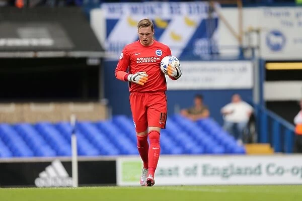 David Stockdale Focused: Brighton and Hove Albion Goalkeeper in Action against Ipswich Town, Sky Bet Championship 2015