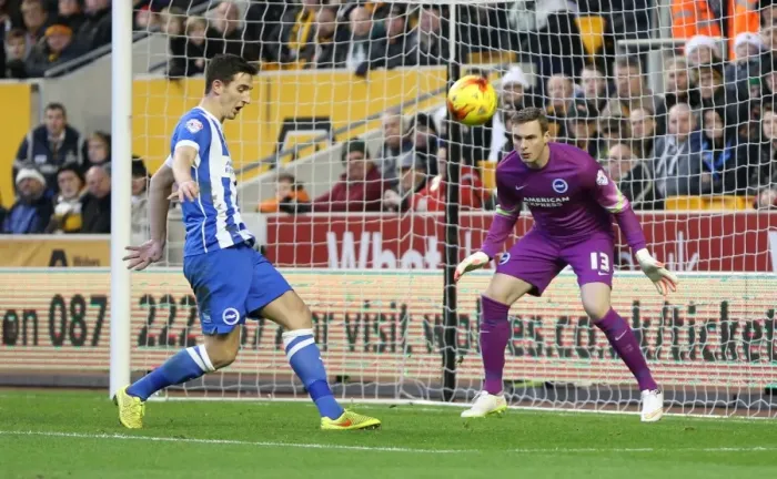 Framed Print : David Stockdale Focused: Wolverhampton Wanderers vs. Brighton and Hove Albion, Sky Bet Championship, Molineux, 2014