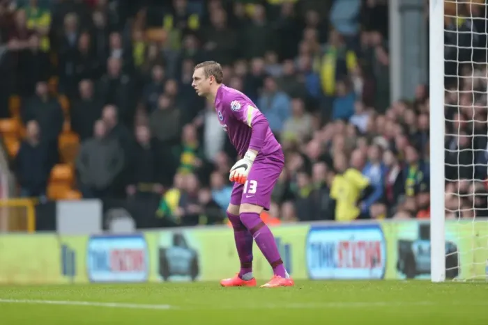 Framed Print : David Stockdale: Intense Concentration during Norwich City vs. Brighton and Hove Albion, 2014