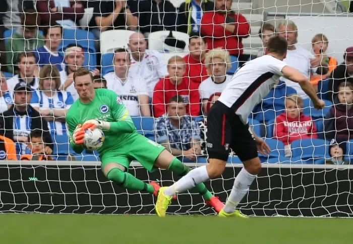 Framed Print : David Stockdale's Spectacular Save: Brighton and Hove Albion vs. Rotherham United at American Express Community Stadium (October 25, 2014)