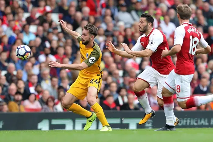 Framed Print : Davy Propper of Brighton and Hove Albion in Action Against Arsenal, Premier League (1st October 2017) Framed Print : Davy Propper of Brighton and Hove Albion in Action Against Arsenal, Premier League (1st October 2017)
