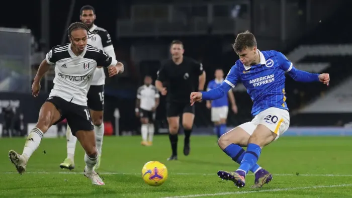 Framed Print : Decisive Moment: Fulham vs. Brighton & Hove Albion at Craven Cottage, Premier League, 16th December 2020 Framed Print : Decisive Moment: Fulham vs. Brighton & Hove Albion at Craven Cottage, Premier League, 16th December 2020