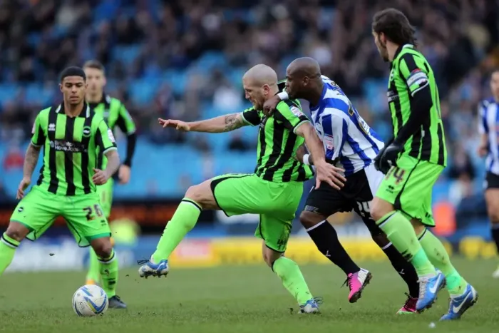 Framed Print : Defender Adam El-Abd of Brighton & Hove Albion Protecting the Goal Against Sheffield Wednesday - February 2, 2013 Framed Print : Defender Adam El-Abd of Brighton & Hove Albion Protecting the Goal Against Sheffield Wednesday - February 2, 2013