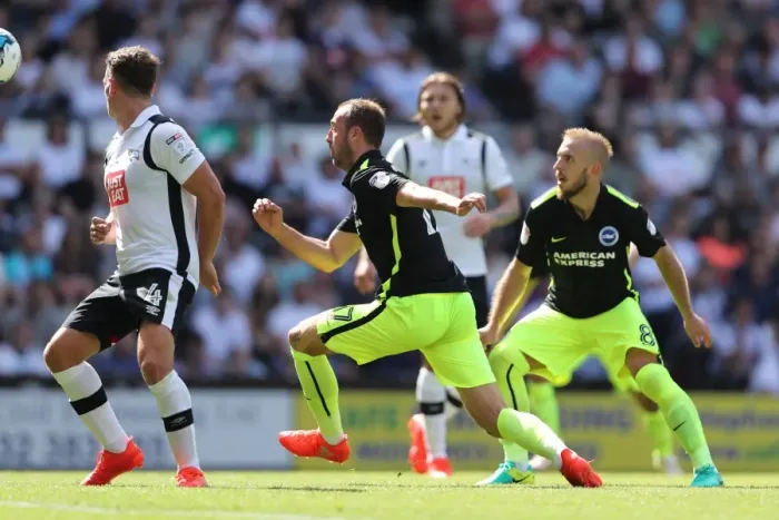 Framed Print : Derby County vs. Brighton and Hove Albion: EFL Sky Bet Championship Clash at iPro Stadium (06AUG16) - Intense Action from Championship Showdown