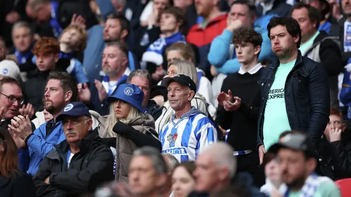 Framed Print : Electric Seaside Atmosphere: Brighton and Hove Albion Fans at FA Cup Semi-Final vs Manchester United (23APR23) Framed Print : Electric Seaside Atmosphere: Brighton and Hove Albion Fans at FA Cup Semi-Final vs Manchester United (23APR23)