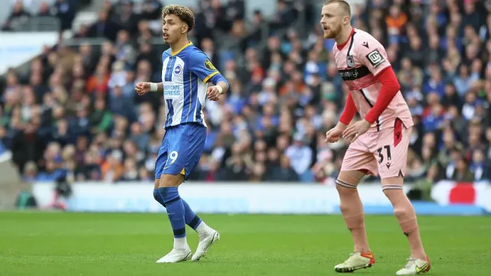 Framed Print : FA Cup Quarter-Final: Brighton & Hove Albion vs. Grimsby Town (2022 / 23) - Battle at the American Express Community Stadium Framed Print : FA Cup Quarter-Final: Brighton & Hove Albion vs. Grimsby Town (2022 / 23) - Battle at the American Express Community Stadium