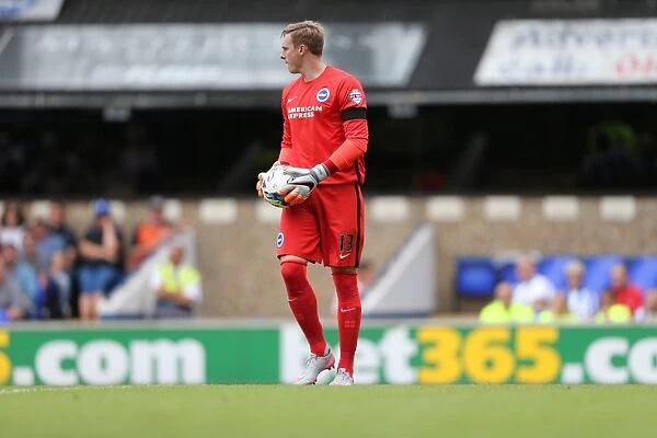 Focused David Stockdale: Brighton and Hove Albion Goalkeeper in Action at Ipswich Town, Sky Bet Championship 2015