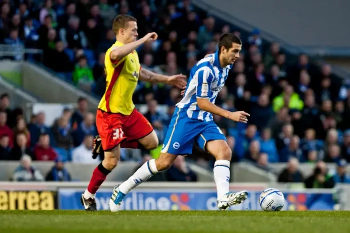 Framed Print : Gary Dicker of Brighton & Hove Albion in Action Against Watford, April 17, 2012 Framed Print : Gary Dicker of Brighton & Hove Albion in Action Against Watford, April 17, 2012
