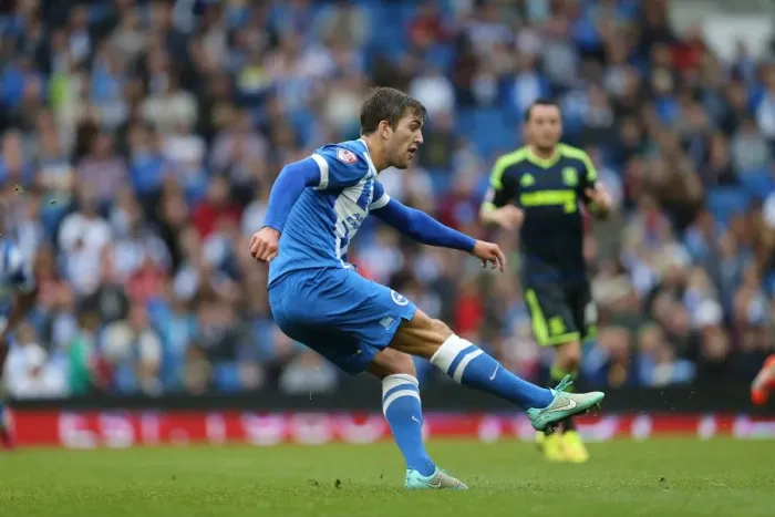 Framed Print : Gary Gardner Fires Away: Brighton and Hove Albion vs. Middlesbrough, October 18, 2014
