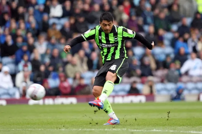 Framed Print : Gonzalo Jara Reyes Shoots for Brighton & Hove Albion against Burnley, Npower Championship, 2012