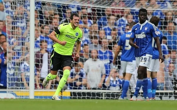 Gordon Greer Celebrates Tomer Hemed's Goal: Brighton's Victory Over Ipswich Town in Sky Bet Championship (28th August 2015)