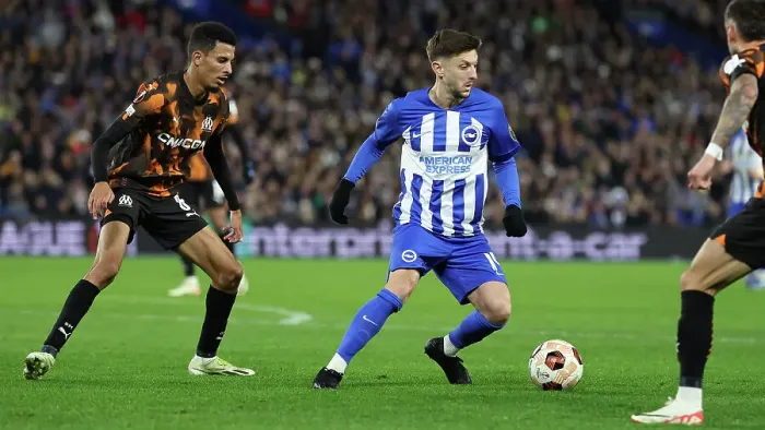 Framed Print : Group B Showdown: Brighton & Hove Albion vs. Olympique de Marseille in Europa League (14DEC23)