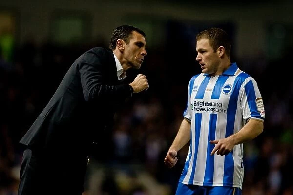 Gus Poyet Engages with Alan Navarro During Brighton & Hove Albion vs Cardiff City, March 2012