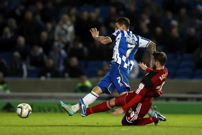 Framed Print : Hoskins Aims for Victory: Brighton & Hove Albion vs. Bristol City, Npower Championship Clash at Amex Stadium (November 27, 2012) Framed Print : Hoskins Aims for Victory: Brighton & Hove Albion vs. Bristol City, Npower Championship Clash at Amex Stadium (November 27, 2012)