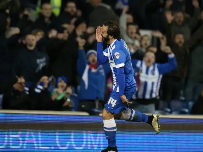 Framed Print : Inigo Calderon's Goal: Brighton & Hove Albion Takes 2-0 Lead Over Leeds United Framed Print : Inigo Calderon's Goal: Brighton & Hove Albion Takes 2-0 Lead Over Leeds United