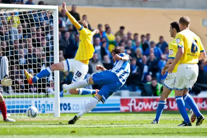 Framed Print : Inigo Calderon's Shot at Amex Stadium: Brighton & Hove Albion vs Birmingham City (April 21, 2012)