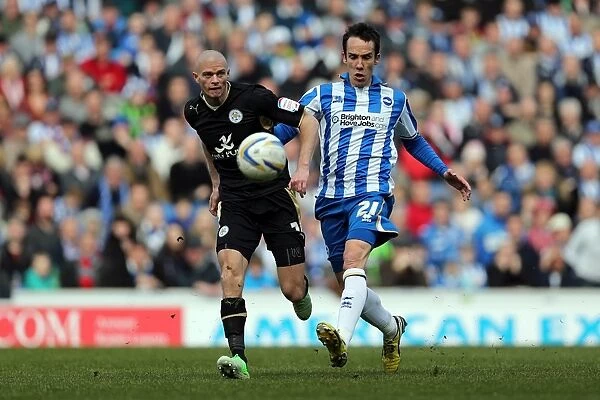 Intense Battle for Possession: David Lopez vs Paul Konchesky, Brighton & Hove Albion vs Leicester City (April 6, 2013)