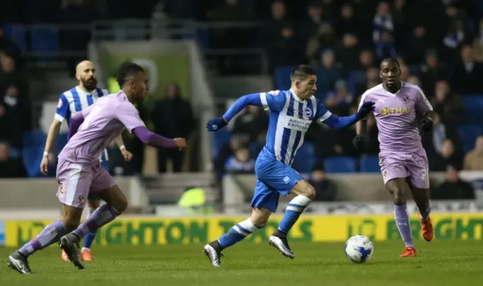 Framed Print : Intense Championship Showdown: Brighton and Hove Albion vs. Reading - 15 March 2016