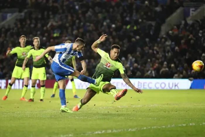 Framed Print : Intense Championship Showdown: Brighton and Hove Albion vs. Reading (25FEB17)