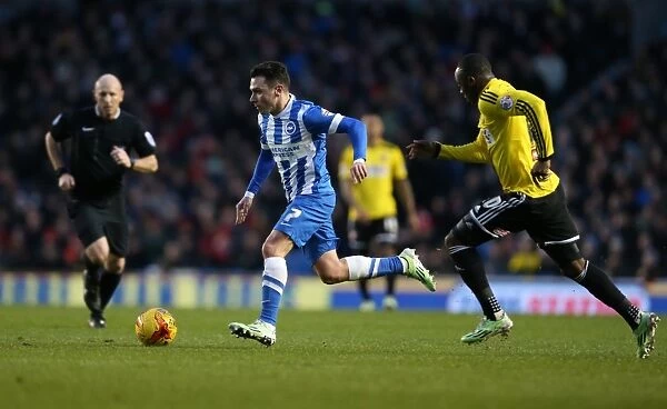 Intense Face-off: Adrian Colunga vs. Opponent during Brighton & Hove Albion vs. Brentford (17Jan15)