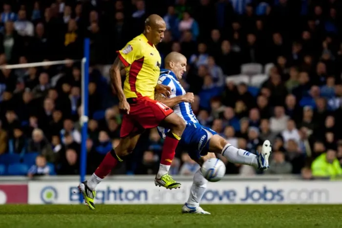 Framed Print : Intense Moment: Adam El-Abd vs Chris Iwelumo, Brighton & Hove Albion vs Watford, April 17, 2012 Framed Print : Intense Moment: Adam El-Abd vs Chris Iwelumo, Brighton & Hove Albion vs Watford, April 17, 2012