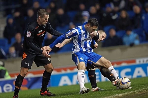 Intense Moment: Andrew Crofts Protects the Ball in Clutch Situation for Brighton & Hove Albion vs Derby County (January 12, 2013)