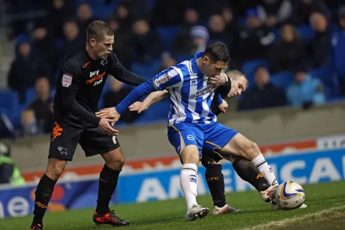 Framed Print : Intense Moment: Andrew Crofts Protects the Ball in Clutch Situation for Brighton & Hove Albion vs Derby County (January 12, 2013) Framed Print : Intense Moment: Andrew Crofts Protects the Ball in Clutch Situation for Brighton & Hove Albion vs Derby County (January 12, 2013)