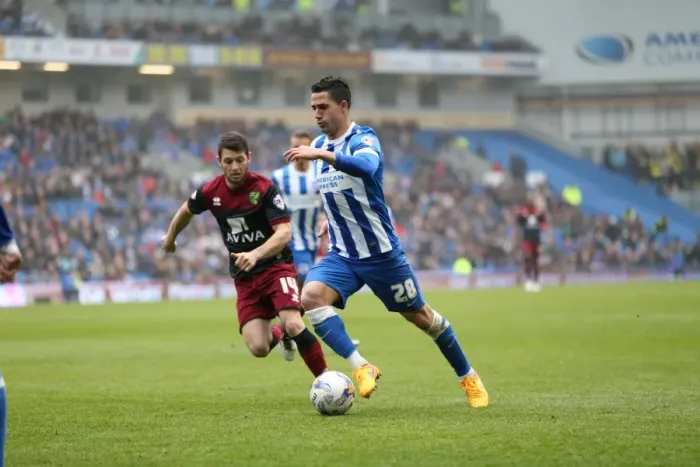 Framed Print : Intense Moment: Beram Kayal Focuses Amidst Championship Clash Between Brighton & Norwich
