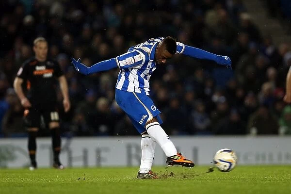 Intense Npower Championship Clash: Kazenga LuaLua's Shot for Brighton & Hove Albion Against Derby County (January 12, 2013)