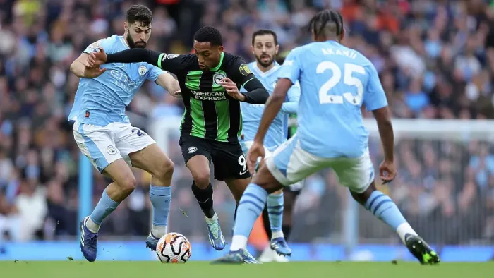 Framed Print : Intense Premier League Clash: Manchester City vs. Brighton & Hove Albion (21Oct23) Framed Print : Intense Premier League Clash: Manchester City vs. Brighton & Hove Albion (21Oct23)