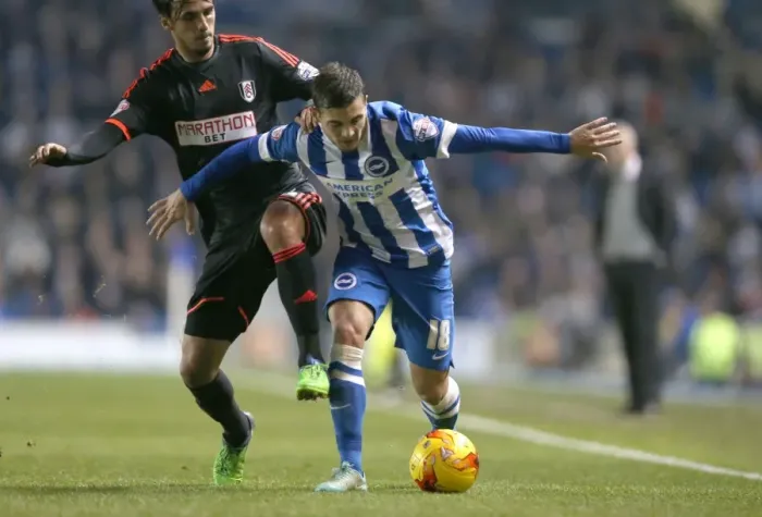 Framed Print : Jake Forster-Caskey in Action: Brighton & Hove Albion vs Fulham, American Express Community Stadium (29 November 2014)