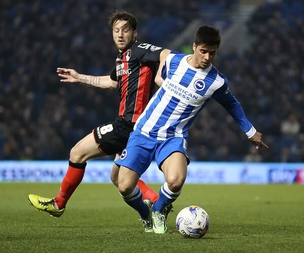 Joao Carlos Teixeira in Action: Brighton Midfielder Fights for Possession against AFC Bournemouth (April 2015)