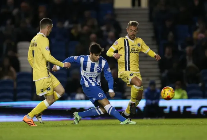 Framed Print : Joao Teixeira in Action: Brighton and Hove Albion vs. Millwall (12DEC14) Framed Print : Joao Teixeira in Action: Brighton and Hove Albion vs. Millwall (12DEC14)