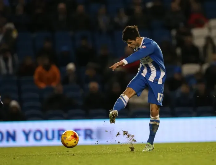 Framed Print : Joao Teixeira in Action: Brighton & Hove Albion vs. Millwall (12DEC14)
