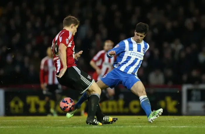 Framed Print : Joao Teixeira in Action: FA Cup 3rd Round Showdown between Brentford and Brighton & Hove Albion (3 January 2015)