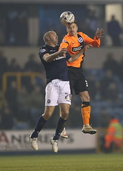 Joe Bennett in Action: Millwall vs. Brighton and Hove Albion, Championship Clash at The Den (17MAR15)