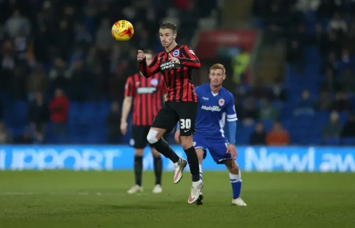 Framed Print : Joe Bennett of Brighton and Hove Albion Faces Off in Championship Clash against Cardiff City (10FEB15) Framed Print : Joe Bennett of Brighton and Hove Albion Faces Off in Championship Clash against Cardiff City (10FEB15)