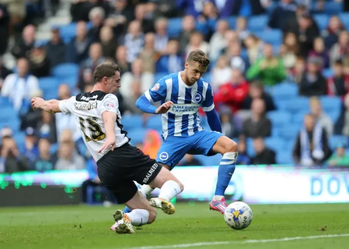Framed Print : Joe Bennett Scores: Brighton and Hove Albion vs Rotherham United at American Express Community Stadium, October 2014