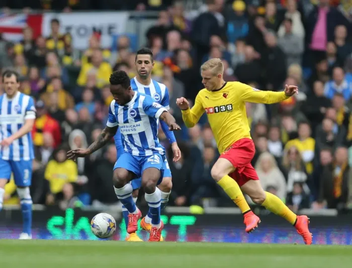 Framed Print : Kazenga LuaLua in Action: Brighton & Hove Albion vs. Watford (25APR15) Framed Print : Kazenga LuaLua in Action: Brighton & Hove Albion vs. Watford (25APR15)
