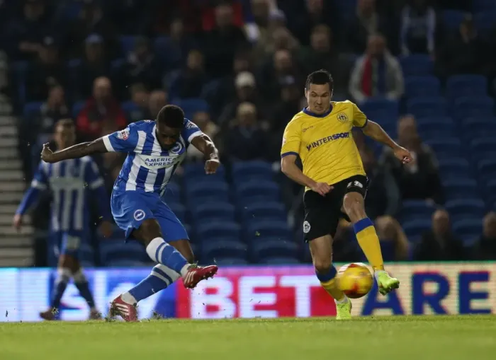 Framed Print : Kazenga LuaLua in Action: Brighton & Hove Albion vs Wigan Athletic, American Express Community Stadium, 4 November 2014 Framed Print : Kazenga LuaLua in Action: Brighton & Hove Albion vs Wigan Athletic, American Express Community Stadium, 4 November 2014