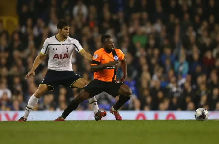 Framed Print : Kazenga LuaLua in Action: Tottenham vs. Brighton & Hove Albion in the Capital One Cup Framed Print : Kazenga LuaLua in Action: Tottenham vs. Brighton & Hove Albion in the Capital One Cup