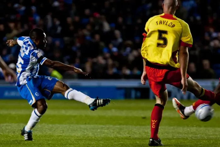 Framed Print : Kazenga LuaLua's Shot: Brighton & Hove Albion vs. Watford, Npower Championship, April 17, 2012 Framed Print : Kazenga LuaLua's Shot: Brighton & Hove Albion vs. Watford, Npower Championship, April 17, 2012