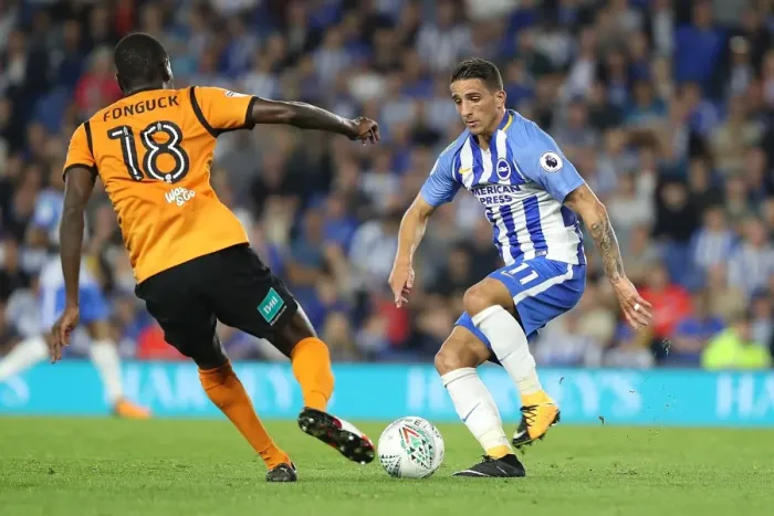Framed Print : Knockaert vs Fonguck: Clash between Brighton's Knockaert and Barnet's Fonguck in the EFL Cup, August 2017 Framed Print : Knockaert vs Fonguck: Clash between Brighton's Knockaert and Barnet's Fonguck in the EFL Cup, August 2017