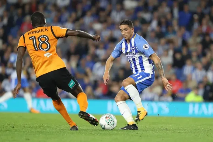 Framed Print : Knockaert vs Fonguck: Clash between Brighton's Midfielders in the 2017 EFL Cup Match Framed Print : Knockaert vs Fonguck: Clash between Brighton's Midfielders in the 2017 EFL Cup Match