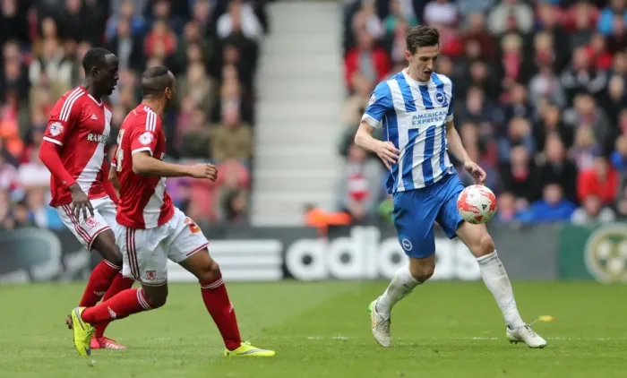 Framed Print : Lewis Dunk in Action: Middlesbrough vs. Brighton & Hove Albion at Riverside Stadium (02MAY15)