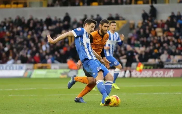 Framed Print : Lewis Dunk: In Action Against Wolverhampton Wanderers (December 2014) Framed Print : Lewis Dunk: In Action Against Wolverhampton Wanderers (December 2014)