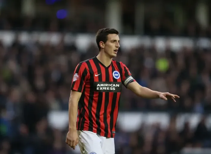 Framed Print : Lewis Dunk Focuses in Derby County vs. Brighton and Hove Albion Championship Clash (6th December 2014)