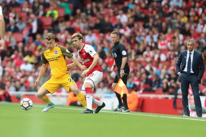 Framed Print : March vs Monreal: Intense Battle in Arsenal vs. Brighton and Hove Albion Premier League Clash (1st October 2017) Framed Print : March vs Monreal: Intense Battle in Arsenal vs. Brighton and Hove Albion Premier League Clash (1st October 2017)