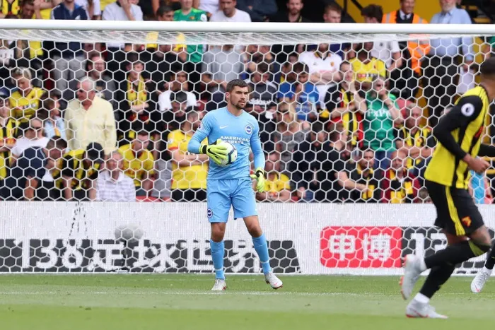Framed Print : Mathew Ryan in Action: Brighton and Hove Albion vs. Watford, Premier League (11th August 2018)
