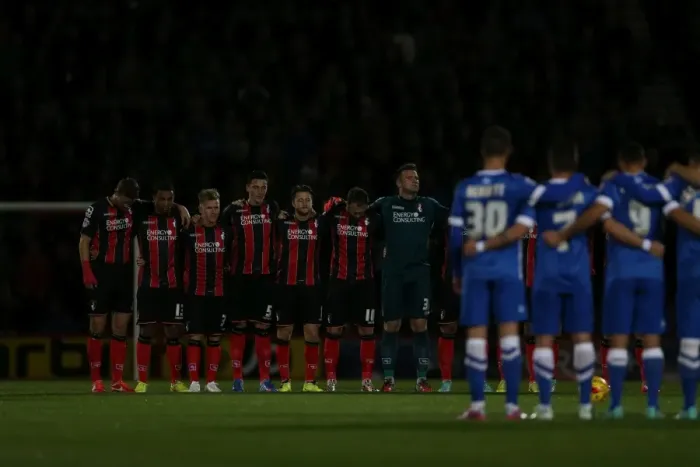Framed Print : Minutes of Silence: Brighton and Hove Albion at Bournemouth's American Express Community Stadium, SkyBet Championship, 1st November 2014 Framed Print : Minutes of Silence: Brighton and Hove Albion at Bournemouth's American Express Community Stadium, SkyBet Championship, 1st November 2014